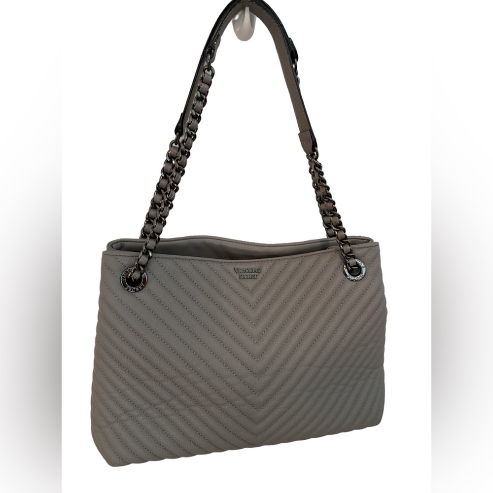 Victoria's Secret grey pebble Quilted & Silver faux leather shoulder bag